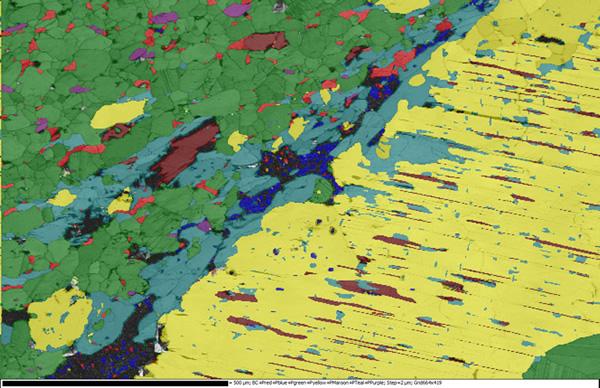 EBSD phase map of a gabbro rock sample collected in 17 minutes using Symmetry