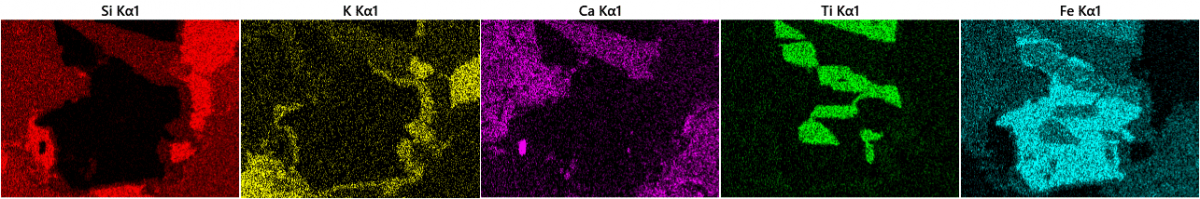    X-ray maps collected from mineral sample at 1,500,000cps for 5 seconds
