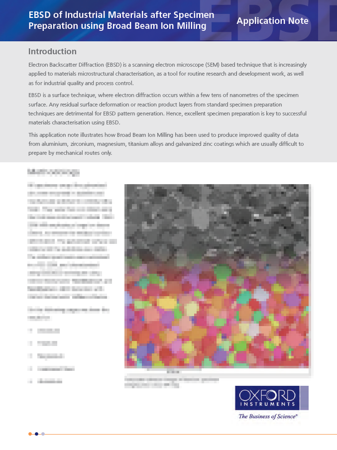 EBSD of Industrial Materials after Specimen Preparation using Broad Beam Ion Milling